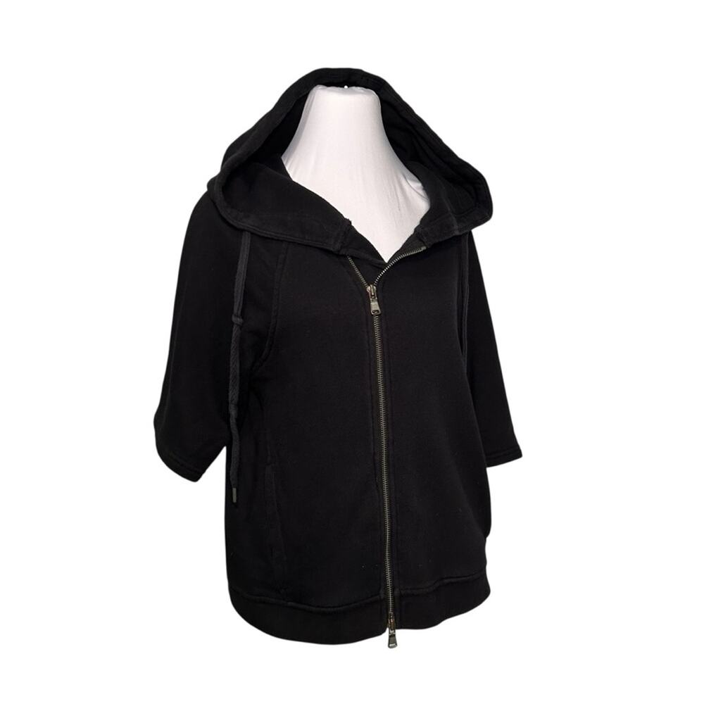 Lou & Grey Hoodie Size S Short Sleeved Black Full Zip Pockets Streetwear Cropped